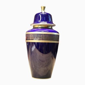 German Blue Cobalt Gold Porcelain Urna Vase from KPM, 1960s