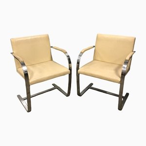 Cream Leather Brno Chairs by Ludwig Mies van der Rohe for Knoll, 1920s, Set of 4