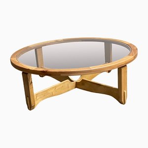 Round Oak Coffee Table by Guillerme et Chambron, 1960s