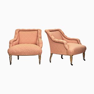 Antique Upholstered & Giltwood Armchairs by Mellier & Co London, Set of 2