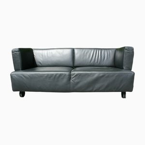 German Black Leather Sofa Couch by Peter Maly for Cor