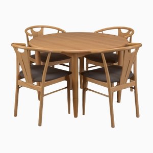 Danish Round Beech Dining Table & Chairs, Set of 5