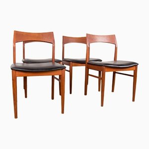 Danish Teak & Black Skai Model 59 Chairs by Henning Kjaernulf for Vejle Stole, 1960, Set of 4