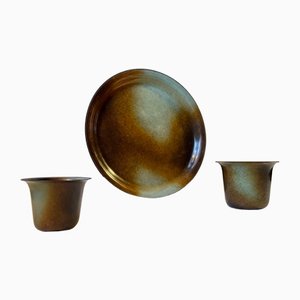 Bronze Vasen und Tablett von Bernhard Linder für Metalkonst, 1930er, 3er Set