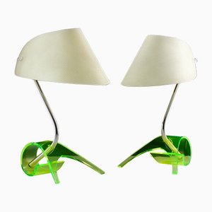 Lámparas de mesa vintage de acrílico verde atribuidas a Apolinary Galecki, años 60. Juego de 2