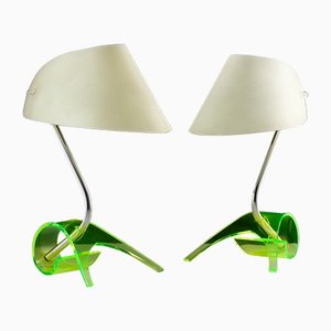 Lampes de Bureau Vintage en Acrylique Vert attribuées à Apolinary Galecki, 1960s, Set de 2