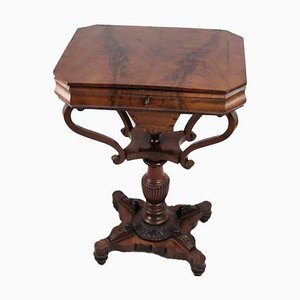 Antique Mahogany Sewing Table on a Pillar, 1840s