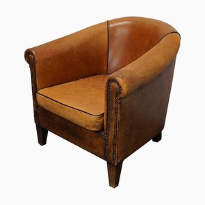 Club chair vintage in pelle color cognac, Paesi Bassi