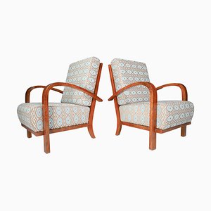 Art-Deco Prague Walnut Armchairs in Reupholstered in Fabric, 1930s, Set of 2