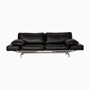Black Leather Gaetano 687 Two-Seater Sofa with Relax Function from WK Living