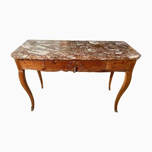 Antique French Console Table in Limed Pollard Oak with Marble, 1860