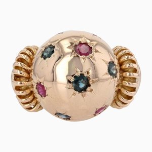 Ball Ring in 18K Rose Gold with Ruby and Sapphire, 1950s