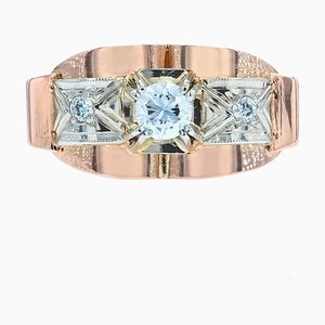 French Diamond Tank Ring in 18K Rose Gold, 1950s