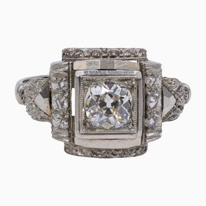 Anello Art Déco antico in platino con diamante, anni '30