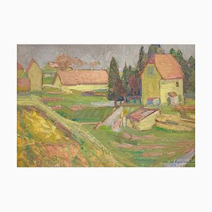 Charles L'Eplattenier, Village, 1910, Oil on Wood