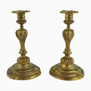 19th Century Rococo-Style Bronze Candlesticks, Set of 2