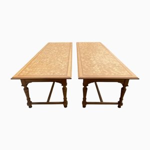 Large 19th Century Oak French Refectory Farmhouse Dining Tables, Set of 2