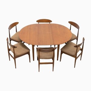 Ausziehbarer Mid-Century Vintage Teak Esstisch & 6 Esszimmerstühle, 1960er, 7er Set