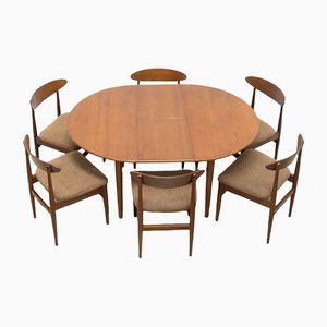 Mesa de comedor extensible Mid-Century vintage de teca y seis sillas de comedor, años 60. Juego de 7