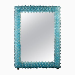 Aquamarine Blue Flower Murano Glass Mirror, 1970s