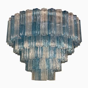 Grand Lustre Tronchi en Verre de Murano Bleu et Givré, Italie