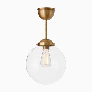 Raw Brass Clear Glass Pendant Globe Ceiling Lamp from Konsthantverk
