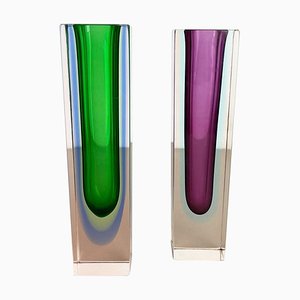 Italian Faceted Murano Glass Sommerso Vases by Flavio Poli, 1970s, Set of 2