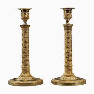 Gilded Bronze Candleholders, Set of 2