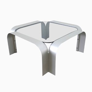 Square Aluminium Coffee Table with Tinted Glass, 1970s