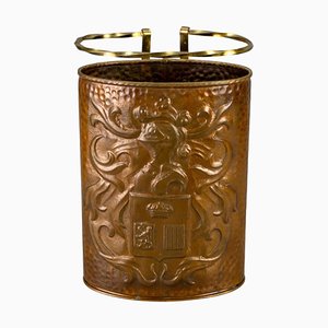 Mid-Century Copper and Brass Umbrella Stand with Knight and Coat of Arms