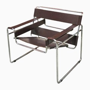 Brauner italienischer Mid-Century Wassily B3 Ledersessel von Breuer für Gavina, 1960er