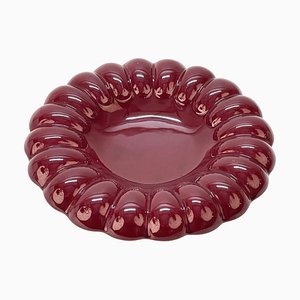 Mid-Century Italian Burgundy Red Ceramic Centerpiece Bowl by Tommaso Barbi, 1970s