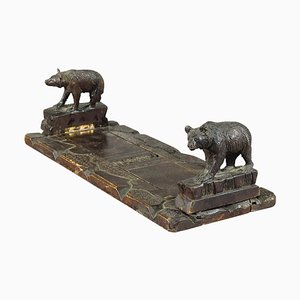 Swiss Wooden Carved Bookends with Bears, 1920s