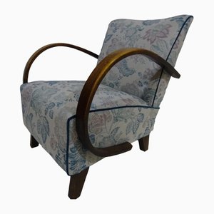 Victorian Inspired Floral Fabric Halabala Armchair, 1940s