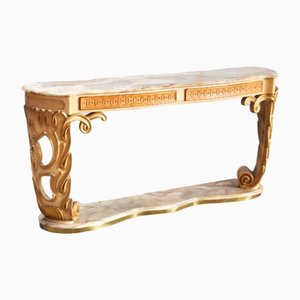 Italian Carved & Gilded Wood Console with Onyx Top, 1940s