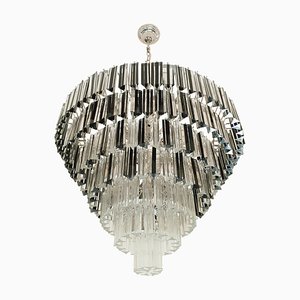 Huge Clear and Black Murano Glass “Triedro” Chandelier from Murano Glass