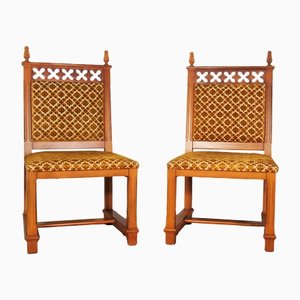 Chairs in Carved and Turned Wood with Velvet Seating, 1970s, Set of 2