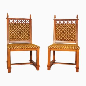 Set of Chairs in Carved and Turned Wood with Velvet Seating, 1970s