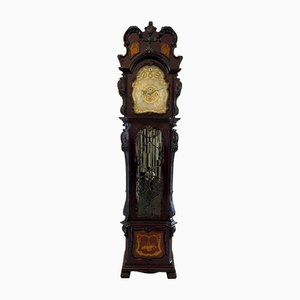Reloj de campana tubular victoriano antiguo grande de caoba tallada y marquetería