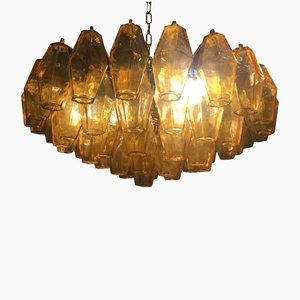 Lámpara de araña "Poliedri" de cristal de Murano ámbar