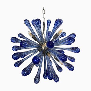 Lámpara de araña Sputnik con gotas de cristal de Murano en azul de Murano