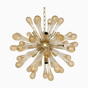 Transparent Gold Murano Glass “Drops” Sputnik Chandelier from Murano Glass