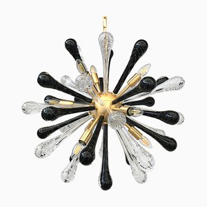 Lámpara de araña Sputnik "Drops" de cristal de Murano negro y transparente de Murano Glass
