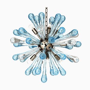 Lámpara de araña Sputnik "Drops" de cristal de Murano azul marino de Murano Glass