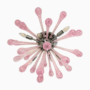 Plafón "Drops" de cristal de Murano rosa de Murano Glass