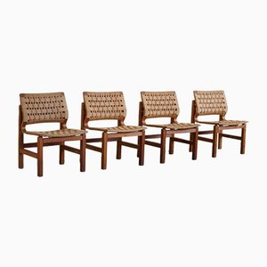 Danish Modern Pitch Pine & Papercord Dining Chairs by Vagn Fuglsang, 1970s, Set of 4