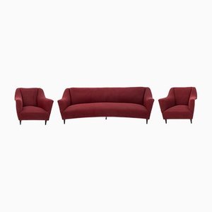 Mid-Century Modern Armchairs & Curved Sofa in Velvet, Italy, 1950s, Set of 3