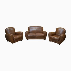 Leather Club Armchairs, 1970s, Set of 3