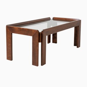 Vintage Wood & Glass Coffee Table by Tobia & Afra Scarpa for Cassina, 1970s