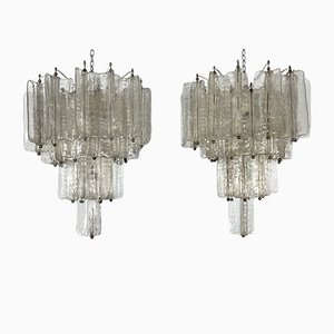 Lámparas de araña Mid-Century de cristal de Murano de Toni Zuccheri para Venini. Juego de 2